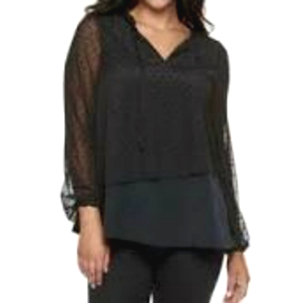 Juicy Couture NW swiss dot lace overlay layered blouse velvet ties size medium